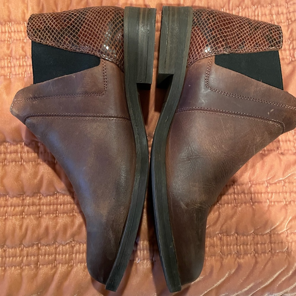 Brown Clark’s slip on ankle boot